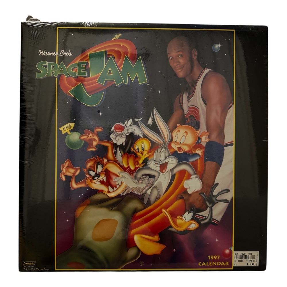 Vintage 1997 Michael Jordan Space Jam Wall Calendar Looney Tunes Warner Bros Taz